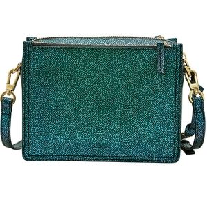 Fossil Campbell Leather Metal Green Messenger Bag